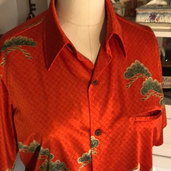 Vintage 1970s Hawaiian 🌺 made Aloha Shirt w/majestic Swan 🦢 in poppy orange - Picture 4 of 12